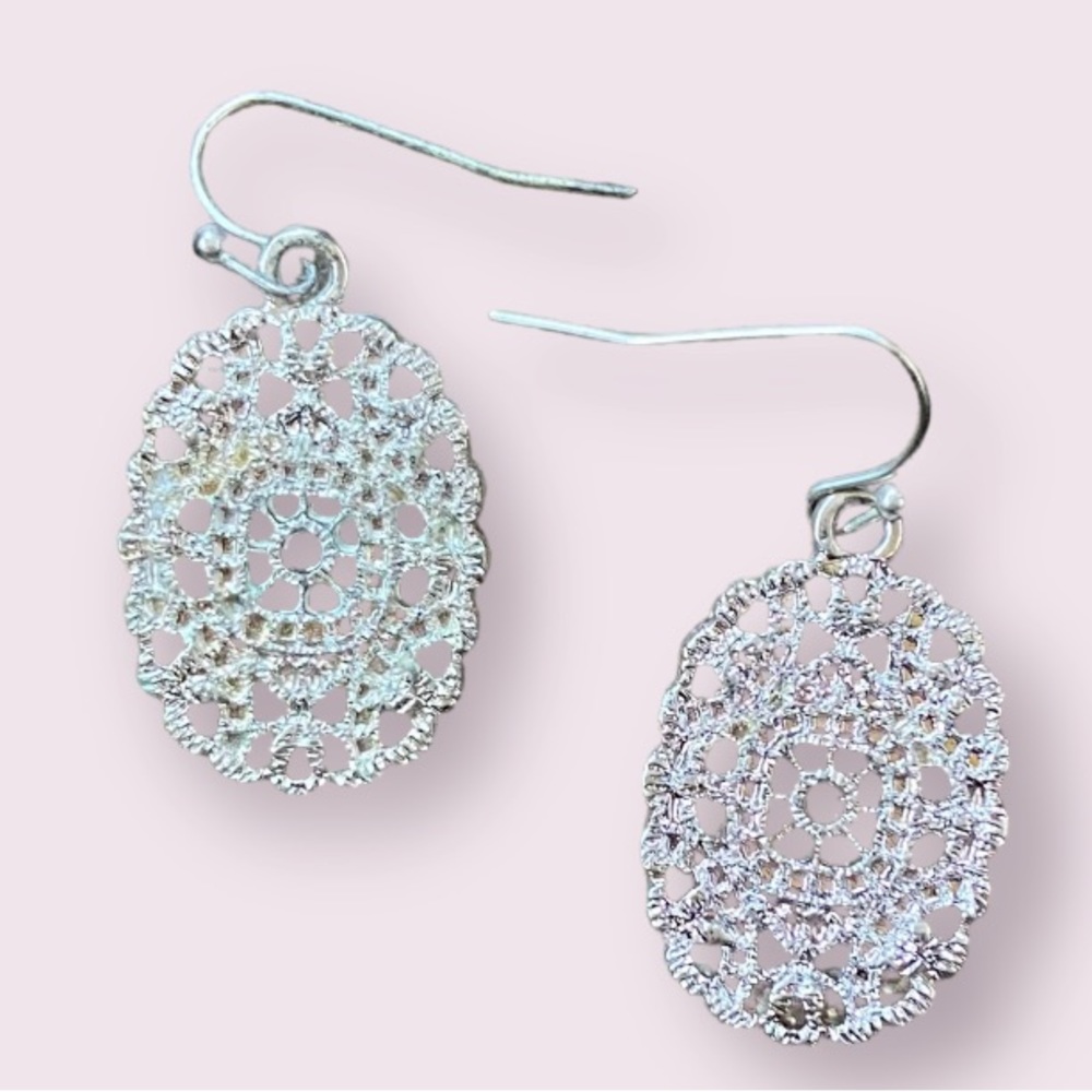 Silver Filigree Oval Earrings